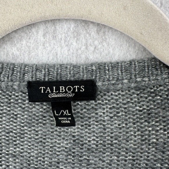 Talbots Cardigan Sweater Attached Scarf Womens L/XL Grey Open - Picture 5 of 7